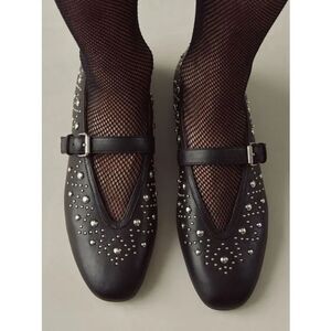 NWT Bibi Lou Studded Mary Jane Flats Black Size US 9-9.5 EU 40